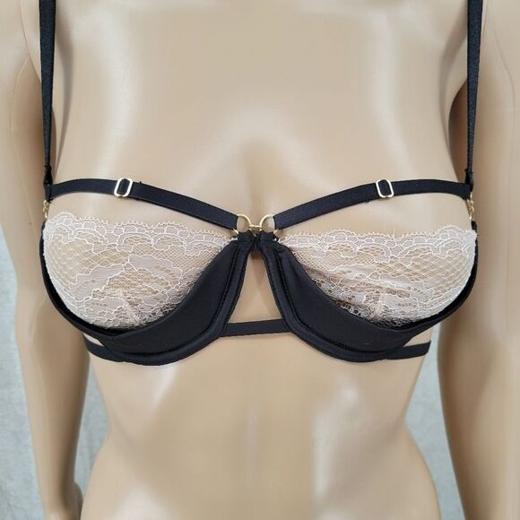 ANN Summers Black Strappy Cage Balconette with Cream/Nude Lace - Picture 3 of 12